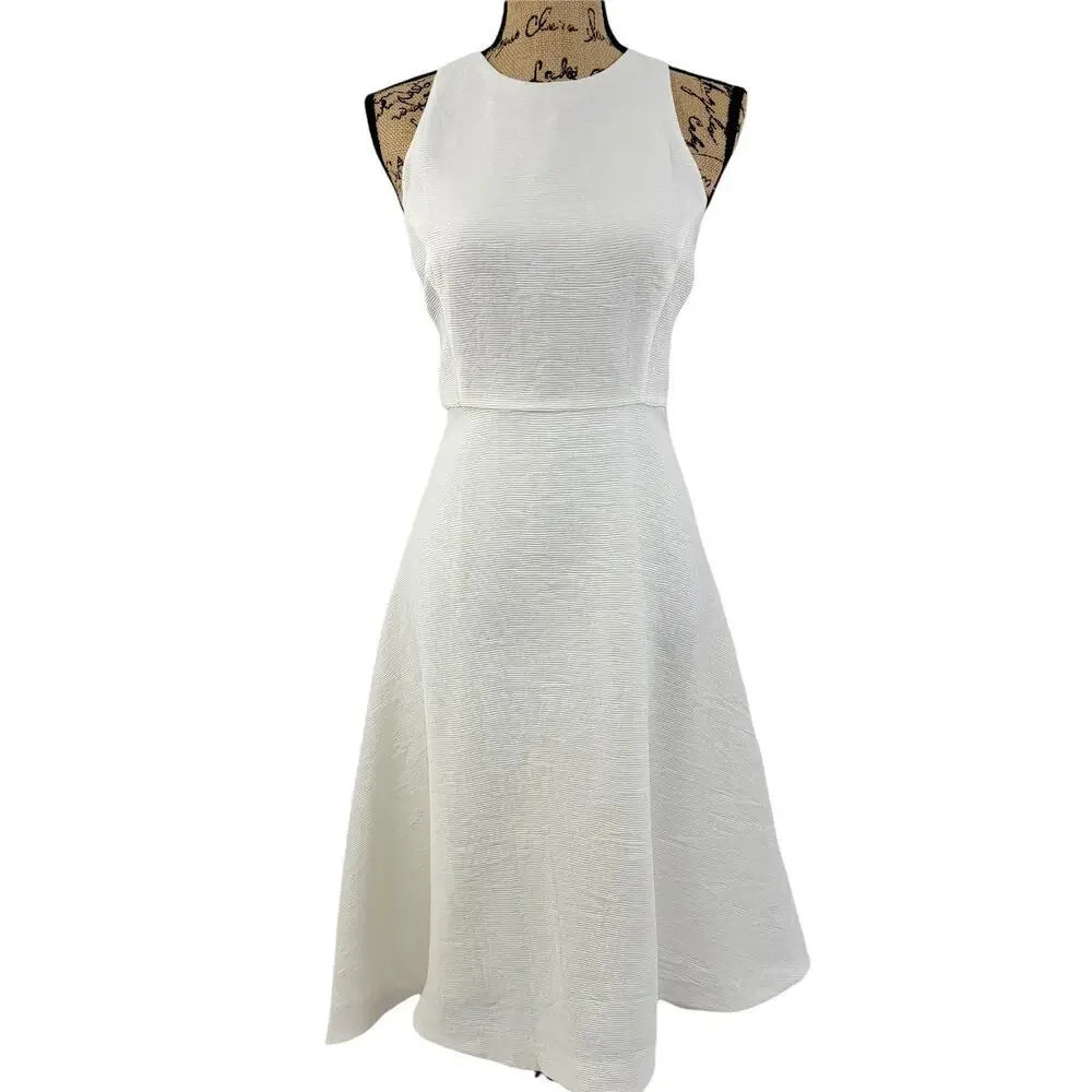 NATORI Women's Regular Plisse Crepe Flare Sleeveless Dress Size 8 Snow White New